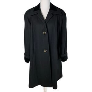 Vintage Jofeld  Size L Wool Overcoat Black with Velvet Collar and Cuffs Classic